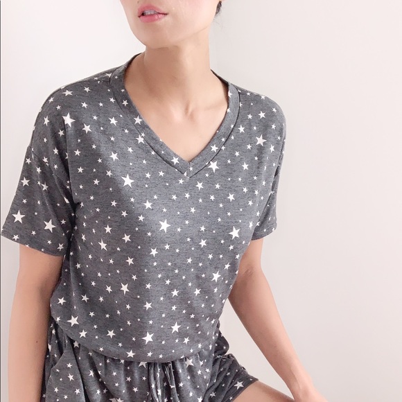 STAR PRINT MATCHING TOP AND SHORTS - DARK GRAY WHITE - Picture 5 of 9